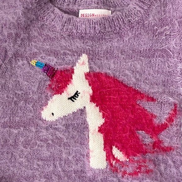 Toddler Girls Design History Sweaters, Fuzzy Purple Unicorn Size 4 - Picture 3 of 9